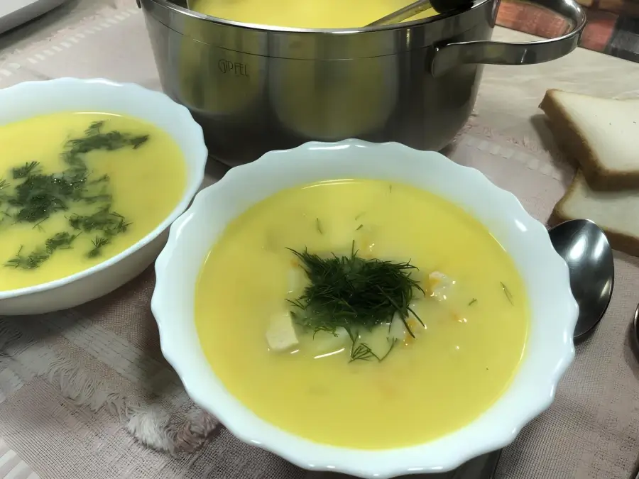 Подача с укропом и гренками