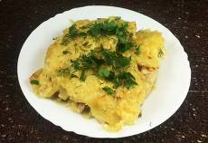 Гратен из картофеля с курицей и грибами